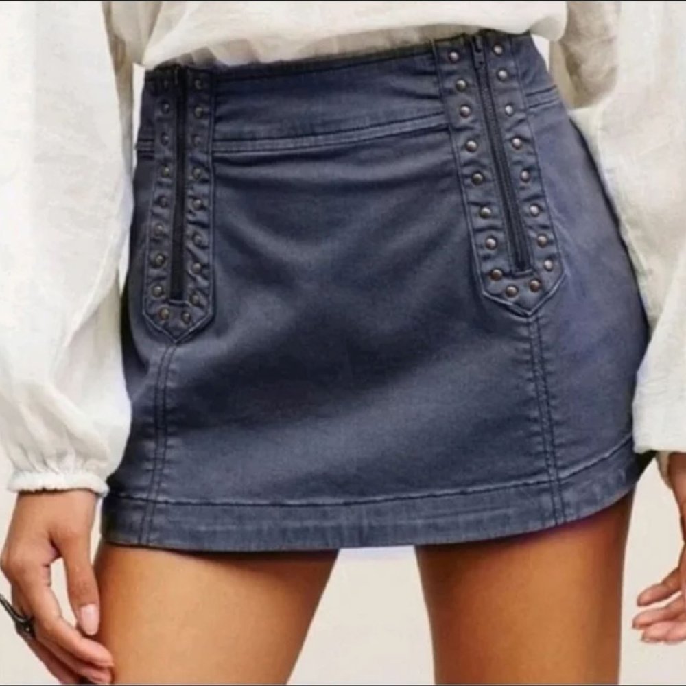 Free People Navy Blue Studded Mini Skirt